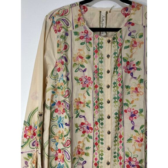 Aratta Silent Journey Collection Midi Dress Large NWT Cream Embroidered Florals - Picture 3 of 16